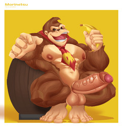 5_fingers abs anthro balls banana barazoku barrel biceps big_muscles big_nipples big_penis body_hair bouncing_penis candy crouching dessert erection eyebrows fangs feet fingers flexing flexing_bicep food foreskin fruit fur genitals glans holidays humanoid_genitalia humanoid_penis looking_at_viewer male muscular muscular_anthro muscular_male necktie nipples nude pecs penis plant pubes simple_background smile solo teeth thick_eyebrows toes vein veiny_penis morinetsu donkey_kong_(series) nintendo donkey_kong_(character) ape haplorhine mammal primate 1:1 alternate_version_at_source animated high_framerate loop signature
