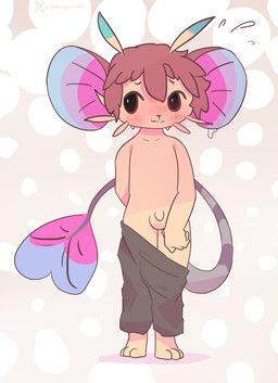 anthro balls blush genitals hair male nude penis presenting simple_background solo tail young godforgiveme4 muri:_wildwoods pelle_(muri:_wilwoods) mammal murid murine rodent hi_res watermark