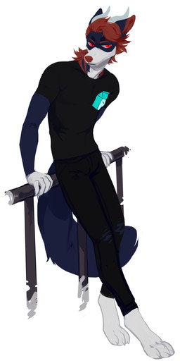 anthro barefoot black_bottomwear black_clothing black_pants black_shirt black_t-shirt black_topwear blue_body blue_fur bottomwear brown_hair brown_nose clothed clothing feet fur hair male mouth_closed pants red_eyes shirt simple_background solo standing t-shirt three-quarter_view topwear unsigned white_background white_body white_fur corzh77 canid canine canis mammal wolf absurd_res full-length_portrait hi_res portrait