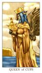 anthro blue_eyes blue_hair bluefire_dragonz_(character) breasts cape card card_template cleavage clothed clothing cloud crown cups_(tarot) dragon dress feathered_wings feathers female feralise fortune_telling grey_body grey_feathers grey_scales hair headgear horn minor_arcana mythological_creature mythological_scalie mythology outside queen_of_cups_(tarot) royalty scales scalie sky solo sun tail tarot tarot_card urn water white_body white_scales wings