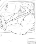 anthro car clothing driving humanoid_hands inside_car inside_vehicle kemono male overweight overweight_anthro overweight_male shirt sitting solo topwear vehicle pochizizi mammal suid suine sus_(pig) wild_boar 2021 hi_res