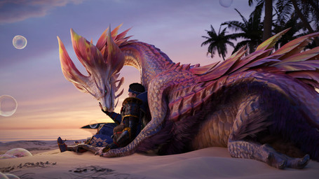 ambiguous_gender beach bubble claws detailed_background duo feet feral finger_claws fur hair hand_holding hand_on_head hand_on_snout kamura_armor lying male on_front on_ground outside palm_tree paws pink_body pink_scales plant purple_body purple_fur purple_hair resting sand scales seaside sitting sky sunset toe_claws tree water white_body ivorylagiacrus capcom monster_hunter human leviathan_(mh) mammal mizutsune scalie 16:9 2021 3d_(artwork) 4k absurd_res digital_media_(artwork) hi_res widescreen