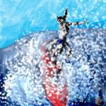 action_pose anthro clothing male outside pose solo surfer surfing swimwear tongue water wave klynolder kly canid canine canis mammal wolf 1:1 digital_media_(artwork) hi_res