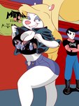 alternative_fashion anthro big_breasts big_butt blonde_hair blue_eyes bottomwear breasts butt clothed clothing duo female fur hair male medium_breasts mime miniskirt navel punk skirt smile standing tail thick_thighs toony white_body white_fur wide_hips yellow_body yellow_fur yellow_tail hugotaker animaniacs animaniacs_(2020) heavy_metal warner_brothers minerva_mink animal_humanoid human humanoid mammal mammal_humanoid mink mustela_humanoid mustelid mustelid_humanoid musteline musteline_humanoid true_musteline weasel 3:4 absurd_res hi_res