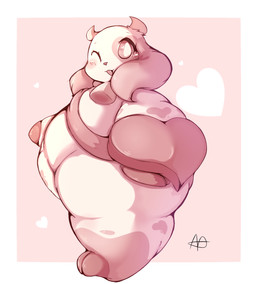 anthro bell bell_collar belly big_belly big_butt blinking butt collar female heart_symbol holidays horn huge_belly huge_butt huge_thighs solo thick_thighs white_body lightmizano valentine's_day ichigo_(lightmizano) bovid bovine cattle mammal hi_res