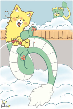 animal_genitalia animal_penis anus balls being_watched blush bodily_fluids caught_in_the_act caught_masturbating cloud cum cumshot ejaculation erection eyes_closed feline_genitalia feline_penis feral fur furry_balls genital_fluids genitals heaven looking_at_another male masturbation multicolored_body multicolored_fur open_mouth orgasm orgasm_face pawpads penile penile_masturbation penile_spines penis surprised tail tongue triangle_anus gau_(artist) asian_mythology east_asian_mythology fabulous_beasts mythology bajing_(fabulous_beasts) erliang_(fabulous_beasts) domestic_cat dragon eastern_dragon felid feline felis hybrid mammal mythological_creature mythological_scalie scalie absurd_res digital_media_(artwork) hi_res