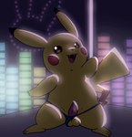 balls clothing fangs feral genitals male nightclub penis pole presenting solo stripper stripper_pole teeth thong underwear mincheeto nintendo pokemon generation_1_pokemon pikachu pokemon_(species)