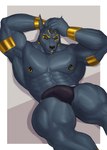 abs anthro areola biceps big_muscles black_areola black_body black_clothing black_nipples black_sclera black_underwear bracelet bulge clothing detailed_bulge fingers genital_outline gold_(metal) gold_bracelet gold_jewelry gold_necklace gold_nipple_ring golden_eyebrows jewelry male muscular muscular_anthro muscular_male muscular_thighs necklace nipples pecs penis_outline simple_background solo triceps underwear yellow_eyes rsotart egyptian_mythology middle_eastern_mythology mythology emmer_(rsotart) anubian_jackal canid canine canis deity jackal mammal hi_res