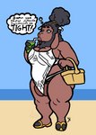 2_horns anthro ball_camel_toe ball_slip balls barely_visible_balls barely_visible_genitalia barely_visible_penis beach beard beverage big_balls big_breasts big_hair bikini black_body black_fur black_hair black_wool blue_eyes breasts brown_body brown_skin bulge clothed clothing darkened_balls darkened_genitalia drinking facial_hair fingers footwear fur genitals gynomorph hair hair_bun holding_beverage holding_object hooved_fingers hooves horn horn_jewelry ineffective_clothing inner_monologue intersex jewelry mane mane_hair one-piece_swimsuit outside penis picnic sea seaside shoes sky slightly_chubby slightly_chubby_anthro slightly_chubby_gynomorph slightly_chubby_intersex slippers solo swimwear text thick_thighs thinking thought_bubble tied_hair tight_clothing two-piece_swimsuit wardrobe_malfunction water wide_hips wool_(fur) wittless-pilgrim maddi_beller bovid caprine mammal sheep 2019 colored digital_drawing_(artwork) digital_media_(artwork) english_text flat_colors