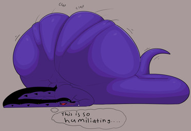 anthro ass_clapping ass_up big_butt blush butt butt_focus huge_butt hyper long_neck lying male on_front onomatopoeia solo sound_effects tail text twerking bellyboi13 lego ninjago pythor_(ninjago) python reptile scalie snake english_text hi_res