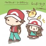 1:1 2018 ambiguous_gender clothed clothing female generation_1_pokemon group hat headgear headwear human human_focus japanese_text leaf_(pokemon) looking_at_viewer low_res male mammal nintendo not_furry_focus open_mouth pokemon pokemon_(species) pokemon_trainer raichu rairai-no26-chu red_(pokemon) text translated