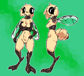 4_arms anthro arthropod_abdomen black_body breasts claws compound_eyes crossed_arms exoskeleton featureless_breasts featureless_crotch female finger_claws front_view fur hand_on_hip membrane_(anatomy) membranous_wings multi_arm multi_limb multicolored_body multiple_angles pupils side_view simple_background solo tan_body tan_fur toe_claws two_tone_body white_pupils wings gusdelcor arthropod botfly fly_(animal) insect digital_drawing_(artwork) digital_media_(artwork) model_sheet