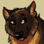 ambiguous_gender black_nose blep brown_body brown_fur feral fur solo tongue tongue_out yellow_body yellow_fur briarlupine canid canine canis mammal 1:1 2023 headshot_portrait icon low_res portrait