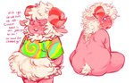 anthro blush bodily_fluids butt embarrassed fur heat_(temperature) horn male nude overheated pink_body shearing solo sweat text wool_(fur) wool_hair niichan animal_crossing nintendo dom_(animal_crossing) bovid caprine mammal sheep english_text