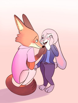 anthro barefoot blush bodily_fluids bottomwear clothed clothed_anthro clothed_female clothed_male clothing collared_shirt dress_shirt duo eye_contact eyebrows feet female fur grey_body grey_fur jacket looking_at_another male male/female multicolored_body multicolored_ears multicolored_fur necktie orange_body orange_fur pants pink_nose shirt short_tail smile snout tail tears teeth toes tongue topwear seisai1751 disney zootopia judy_hopps nick_wilde canid canine european_rabbit fox lagomorph leporid mammal oryctolagus rabbit red_fox true_fox 3:4 hi_res