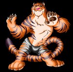 4_toes 5_fingers anthro blue_eyes bottomwear chest_tuft claws clothing countershading feet fingers fur looking_at_viewer male muscular muscular_male paws shorts simple_background smile solo standing striped_body striped_fur stripes toe_claws toes transparent_background tuft zootopia_shorts vixol disney zootopia tiger_dancer_(zootopia) felid mammal pantherine tiger alpha_channel hi_res