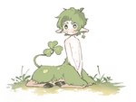 clover_(plant) freckles green_hair hair hooves humanoid_pointy_ears looking_at_viewer male navel plant plant_tail pupils smile smiling_at_viewer solo unusual_pupils young young_male young_taur kenoru elemental_creature flora_fauna humanoid_taur plant_humanoid_taur plant_taur taur 2021