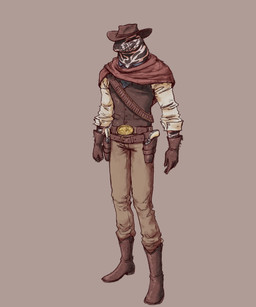 anthro belt belt_buckle biped black_body black_scales blue_dress_shirt boots bottomwear brown_belt brown_boots brown_clothing brown_footwear brown_gloves brown_handwear brown_hat brown_headwear brown_topwear brown_vest buckle button_(fastener) clothed clothed_anthro clothed_male clothing cowboy footwear gloves gun handgun handwear hat headgear headwear holster male male_anthro pants pockets ranged_weapon revolver scales shawl shoes simple_background solo standing tan_bottomwear tan_clothing tan_pants topwear vest weapon white_body white_dress_shirt white_scales gooseworx lizard reptile scalie tegu teiid 2024 colored digital_drawing_(artwork) digital_media_(artwork) full-length_portrait hi_res portrait