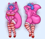 anthro big_breasts blue_eyes blue_hair blush bra breast_squish breasts butt candy candy_cane candy_cane_in_pussy clothing dakimakura dessert eyewear female fluffy fluffy_tail food fur genitals hair legwear long_tail looking_at_viewer open_mouth panties pink_body pink_fur presenting presenting_pussy pussy solo squish stockings sunglasses tail underwear sudsypup mammal rodent sciurid tree_squirrel 2024 absurd_res dakimakura_design digital_drawing_(artwork) digital_media_(artwork) hi_res