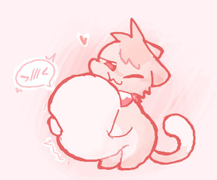 :3 >///< anthro belly big_belly blush female fur pink_body pink_fur pink_tail solo tail vore white_body white_fur qwishiflavor domestic_cat felid feline felis mammal