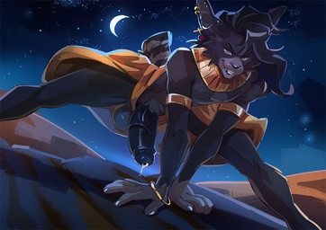 anthro balls big_balls big_penis black_body black_fur black_hair bodily_fluids buckteeth crescent_moon ear_piercing ear_ring fur genital_fluids genitals gold_(metal) gold_armlet gold_jewelry hair huge_penis jewelry light male moon moonlight necklace night penis piercing pose precum ring_piercing sky solo star teeth thick_penis vein veiny_penis kammi-lu zerva_von_zadok_(capesir) hare lagomorph leporid mammal rabbit