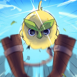 ambiguous_gender beak cloud green_beak looking_at_viewer ranged_weapon slingshot solo sun weapon yellow_body arupg angry_birds nintendo pokemon pokemon_winds_and_waves rovio_entertainment sega browt generation_10_pokemon pokemon_(species) 1:1 2026 crossover hi_res