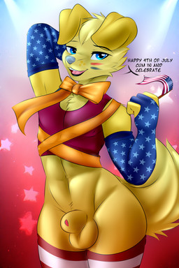 american_flag animal_genitalia anthro balls celebration clothed clothing femboy flag fur genitals holidays legwear looking_at_viewer male penis sheath simple_background smile solo tail text thick_thighs topwear united_states_of_america wide_hips glacialpain 4th_of_july crazyking1174_(character) bird_dog canid canine canis domestic_dog golden_retriever hunting_dog mammal retriever 2:3 absurd_res digital_media_(artwork) english_text hi_res