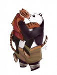 anthro duo female interspecies kissing male male/female simple_background slightly_chubby tail white_background koh dreamworks kung_fu_panda master_po_ping master_tigress bear felid giant_panda mammal pantherine tiger