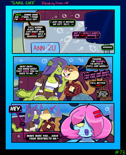 alternative_fashion anthro buckteeth car cleavage_cutout clothed clothed_anthro clothed_female clothing cutout dialogue drunk ear_fins eyelashes female female/female fin goth green_body group hair hair_over_eye jacket jacket_vest lips long_hair markings mole_(marking) moody pink_hair purple_hair red_eyes resting_bitch_face sharp_teeth short_hair smile squirrel_tail substance_intoxication tail teeth text thick_lips topwear trio underwater vehicle vest water yellow_sclera somescrub nickelodeon spongebob_squarepants annie_soapsuds eelie_applebottom sandy_cheeks anglerfish aquatic eastern_grey_squirrel eel fish grey_squirrel mammal rodent sciurid tree_squirrel absurd_res comic english_text hi_res