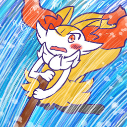 ambiguous_anthro ambiguous_gender anthro biped blush blush_stickers bodily_fluids digitigrade dipstick_tail flying_sweatdrops front_view holding_object holding_stick markings midair open_mouth simple_background snout solo stick sweat sweatdrop tail tail_markings three-quarter_view wavy_mouth wind annyui0611 nintendo pokemon braixen canid generation_6_pokemon mammal pokemon_(species) 1:1 2024 digital_drawing_(artwork) digital_media_(artwork) full-length_portrait hi_res japanese_description portrait translated_description