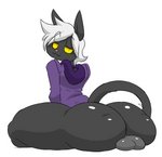 anthro backsack balls big_butt black_body black_fur butt femboy fur genitals grey_balls hair huge_butt huge_thighs looking_at_viewer male no_irises pupils red_pupils simple_background slit_pupils smug solo thick_thighs white_hair yellow_sclera cheese_cake cheesy_(cheese_cake) domestic_cat felid feline felis mammal