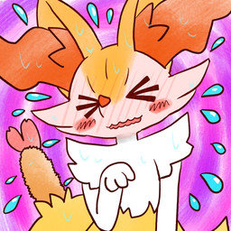 >o< ambiguous_anthro ambiguous_gender anthro biped blush blush_stickers blushing_profusely bodily_fluids eyes_closed flying_sweatdrops food object_in_tail open_mouth paw_pose pose shrimp_(food) simple_background snout solo sweat sweatdrop sweating_profusely tail wavy_mouth annyui0611 nintendo pokemon braixen canid generation_6_pokemon mammal pokemon_(species) 1:1 2024 bust_portrait digital_drawing_(artwork) digital_media_(artwork) hi_res japanese_description portrait translated_description