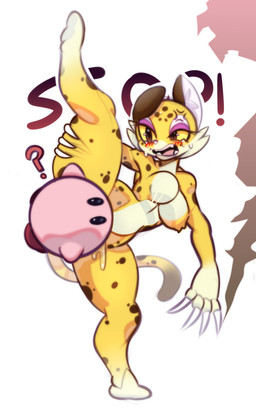 angry anthro beady_eyes big_breasts black_eyes blush bodily_fluids breasts brown_body brown_eyes brown_fur cheek_tuft claws cross-popping_vein cunnilingus dipstick_limbs dipstick_tail duo ear_tuft embarrassed explicitly_stated_nonconsent eyelashes eyeshadow facial_tuft featureless_breasts female flexible forced fur makeup male markings on_one_leg open_mouth oral pink_body purple_eyeshadow question_mark raised_leg rape saliva sex simple_background small_waist spots spotted_body spotted_fur standing tail tail_markings tears text thick_thighs tuft vaginal white_background white_body white_fur wide_hips yellow_body yellow_fur yellow_sclera p4karose kirby_(series) kirby_and_the_forgotten_land nintendo clawroline kirby felid leopard mammal pantherine waddling_head absurd_res hi_res