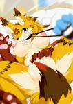 anthro bdsm big_breasts blue_eyes blush bondage bound breasts countershading duo female fur male male/female nipples solo_focus teasing dragoon86 alphina wolflong_(character) canid canine fox mammal hi_res