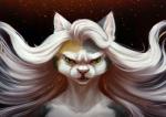 angry anthro blonde_hair female green_eyes hair mottled piebald pink_nose solo teeth white_hair wrath medaya selene_blackcat calico_cat domestic_cat felid feline felis mammal 2018 reaction_image