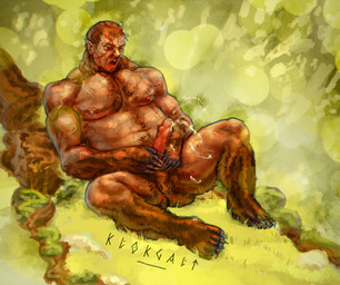anatomically_correct animal_genitalia animal_penis anthro balls barazoku bodily_fluids brown_hair claws cum erection forest fur genital_fluids genitals hair humanoid_pointy_ears knot long_hair male masturbation nature nipples nude orgasm_face outside paws pecs penis plant pointy_ears scar simple_background solo sweat tattoo tree ursine_penis klokgalt baldur's_gate baldur's_gate_3 larian_studios halsin_(baldur's_gate) bear mammal werecreature wereursid digital_media_(artwork) hi_res