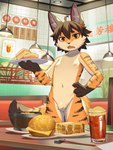 ahoge anthro areola arm_markings back_markings bangs beverage biped black_nose bread brown_body brown_claws brown_ears brown_eyebrows brown_fur brown_hair brown_hands brown_markings brown_stripes brown_tail_tip casual_nudity ceiling chopsticks claws container countershade_arms countershade_face countershade_fur countershade_legs countershade_tail countershade_torso countershading crotch_lines cup detailed_food dipstick_tail drinking_glass dumplings eyebrows featureless_crotch finger_claws fingers fluffy fluffy_tail food front_view fur fur_markings furniture glass glass_container glass_cup gloves_(marking) hair hair_between_eyes hand_on_hip hand_on_own_hip holding_object holding_plate inner_ear_fluff inside inverted_nipples iris kemono lamp leg_markings light long_tail looking_at_viewer male male_anthro markings monotone_hair multicolored_body multicolored_fur navel nipples nude nude_anthro nude_male open_mouth orange_body orange_fur paws pink_areola pink_inner_ear plant plate pose public public_nudity pupils restaurant sandwich_(food) short_hair solo standing striped_body striped_fur striped_markings stripes table tail tail_markings tea text tile tile_wall toe_claws tray tuft waiter wall_(structure) white_body white_countershading white_fur white_inner_ear_fluff white_sclera white_tuft yellow_eyes hauhau_mg yeorangyee canid canine felid fox hybrid mammal pantherine tiger 3:4 absurd_res chinese_text detailed hi_res lighting pinup portrait three-quarter_portrait