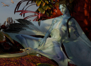 anthro blue_body breasts eyes_closed feet female masturbation mid_transformation outside smile solo tail touching_self transformation asuros james_cameron's_avatar alien humanoid ikran na'vi 3d_(artwork) digital_media_(artwork)