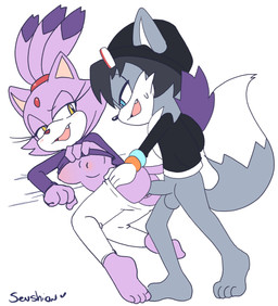 4_fingers 4_toes anthro anthro_on_anthro anthro_penetrated anthro_penetrating anthro_penetrating_anthro balls barefoot big_breasts black_clothing black_hair black_hat black_headwear black_nose blue_eyes blush bodily_fluids bottomwear bottomwear_down breasts cheek_tuft clothed clothing dipstick_tail duo facial_tuft feet female female_penetrated fingers fist fluffy fluffy_tail fur genitals grey_balls grey_body grey_fur grey_penis hair hat headgear headwear interspecies male male/female male_penetrating male_penetrating_female markings multicolored_tail nipples pants pants_down partially_clothed penetration penile penile_penetration penis penis_in_vagina pink_nipples purple_body purple_fur purple_hair raised_clothing raised_shirt raised_topwear sex shirt simple_background smile sweat t_square_position tail tail_markings tan_inner_ear toes topwear tuft vaginal vaginal_penetration white_background white_body white_bottomwear white_clothing white_fur white_pants yellow_eyes senshion sega sonic_the_hedgehog_(series) blaze_the_cat canid canine canis domestic_cat felid feline felis mammal wolf 2021 character_request hi_res