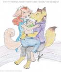 bra canon_x_oc clothing duo female french_kissing kiss_on_lips kissing male male/female romantic romantic_couple underwear thecooler one_piece go1den_(wanda_fan_one_piece) wanda_(one_piece) canid canine canis domestic_dog fox hybrid mammal minkmen_(one_piece) murid murine rat rodent traditional_media_(artwork)