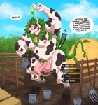 5_fingers anthro anthrofied areola armband armpit_hair blue_sky blush bodily_fluids body_hair bucket cloud container cowbell cowbell_collar cum_meter dialogue dripping eyeless fence fingers foreskin gameplay_mechanics genital_fluids genital_piercing genitals hay hay_bale holding_bucket holding_container holding_object hooves horn humanoid_genitalia humanoid_penis hybrid_genitalia hybrid_penis leaf leaf_hair male medial_ring medial_ringed_humanoid_penis medial_ringed_hybrid_penis mostly_nude mottled mottled_body mottled_skin musclegut muscular muscular_anthro muscular_male nipple_piercing nipple_ring nipples outside partially_retracted_foreskin penis penis_piercing piebald piebald_body piebald_skin piercing pink_nipples pink_nose pink_penis pitchfork plant plant_hair plumbob precum precum_drip pseudo_hair pubes ring_piercing sky solo speech_bubble teats text tools two-finger_salute udder_balls udders underbite vein veiny_penis vine_tail quuynart electronic_arts maxis_(ea) the_sims bovid cowplant_(the_sims) elemental_creature flora_fauna mammal absurd_res english_text hi_res