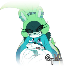 anthro biped black_clothing black_nose black_shirt black_topwear blue_body blue_eyes blue_fur blush bottomwear clothed clothing duo ear_piercing ear_ring eyes_closed female fur gloves green_body green_bottomwear green_clothing green_fur green_hair green_pants grin hair handwear hug larger_female looking_at_another male pants piercing ring ring_piercing sharp_teeth shirt short_tail simple_background size_difference smaller_male smile tail teeth tongue tongue_out topwear white_background white_clothing white_gloves white_handwear orphika idw_publishing sega sonic_the_hedgehog_(comics) sonic_the_hedgehog_(idw) sonic_the_hedgehog_(series) kitsunami_the_fennec surge_the_tenrec afrosoricid canid canine fennec_fox fox mammal tenrec true_fox 2026