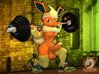 5_fingers accessory anthro armwear balls blurred_background brown_eyes clothed clothing erection exercise fingers footwear fur genitals headband humanoid_genitalia humanoid_penis leggings legwear looking_at_viewer male nipples one_eye_closed orange_body partially_clothed penis perineum shoes solo weightlifting weights wink winking_at_viewer workout yellow_body yellow_fur tcflsfm nintendo pokemon calem_(tcflsfm) eeveelution flareon generation_1_pokemon pokemon_(species) 2024 3d_(artwork) 4:3 digital_media_(artwork) hi_res source_filmmaker_(artwork)