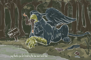 anthro balls beak belly big_belly blue_body brown_body brown_fur butt claws clothing dialogue discarded_clothing duo eyes_closed fatal_vore feet forced forest forest_background fur genitals head_first larger_pred lying male male/male multiple_prey nature nature_background nude nude_pred nude_prey on_front oral_vore outside partially_inside penis plant sign size_difference skinny_dipping struggling struggling_prey text tongue tree unwilling_prey vore white_text willing_pred wings jeri_kleinlowe jagg_(thatgryphonguy) mammal mouse murid murine rodent 2021 colored english_text