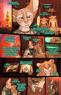 anthro blood bodily_fluids breasts bruised dialogue fantasy female healing kite_tower magic male nonsexualized_young scratch text wounded fek the_sparks_of_daybreak cissa_talot fekkri_talot rikken_talot catfolk absurd_res comic english_text hi_res