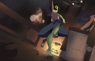 ambiguous_gender barefoot clothed clothing cloud dancing dress fantasy feet female fireplace footwear group humanoid_pointy_ears lamp lantern low-angle_view musical_instrument not_furry pointy_ears shoes snaggle_tooth solo_focus tavern toes yamatek_(artist) vtuber honey_goblin domestic_pig goblin humanoid mammal suid suine sus_(pig) 14:9 absurd_res digital_media_(artwork) hi_res