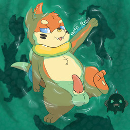 anthro balls erection facial_piercing fur genitals lying male nose_piercing nose_ring nude nude_male on_back open_mouth orange_body orange_fur penis piercing ring_piercing shadow solo spread_legs spreading swimming tan_body tan_fur water pastelpaints nintendo pokemon buizel generation_4_pokemon pokemon_(species) 2026 absurd_res digital_media_(artwork) hi_res