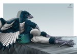 anthro anus anus_focus beak bed bedroom bedroom_eyes biped black_beak blue_body blue_feathers blue_wings claws dark_body dark_eyes dark_feathers dark_scales feather_hair feather_tuft feathered_crest feathers finger_claws furniture genitals green_tail grey_beak grey_body grey_feathers grey_legs grey_scales head_crest inside looking_at_viewer lying lying_on_bed male multicolored_body multicolored_feathers multicolored_tail muscular muscular_anthro muscular_male narrowed_eyes on_bed on_side penis pseudo_hair scales seductive simple_background smile solo spread_anus spread_arms spread_legs spread_wings spreading tail text tuft white_body white_feathers wings feathered_diva mythology avian bird corvid magpie_(corvid) oscine passerine 2022 digital_drawing_(artwork) digital_media_(artwork) english_text greyscale hi_res monochrome sketch