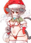 bag bikini blush breasts capelet christmas_clothing christmas_headwear clothed clothing female gloves grey_hair hair handwear hat headgear headwear holding_object holidays navel red_eyes santa_hat short_hair solo swimwear two-piece_swimsuit sabitare christmas touhou nazrin animal_humanoid humanoid mammal mammal_humanoid mouse_humanoid murid murid_humanoid murine murine_humanoid rodent rodent_humanoid absurd_res hi_res