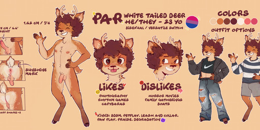 anthro antlers anus bisexual_pride_colors blep bottomwear bubble_butt butt clothing denim denim_bottomwear denim_clothing emoji erection genitals horn jeans lgbt_pride male neck_tuft nipples pants penis pride_colors shirt solo sweater t-shirt tail text tongue tongue_out topwear torn_bottomwear torn_clothing torn_jeans torn_pants tuft eddie_(artist) par_the_deer deer mammal absurd_res english_text hi_res model_sheet